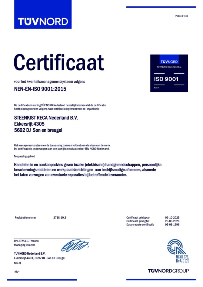 Certificaat ISO 9001:2015