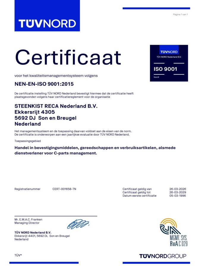 Certificaat ISO 9001:2015